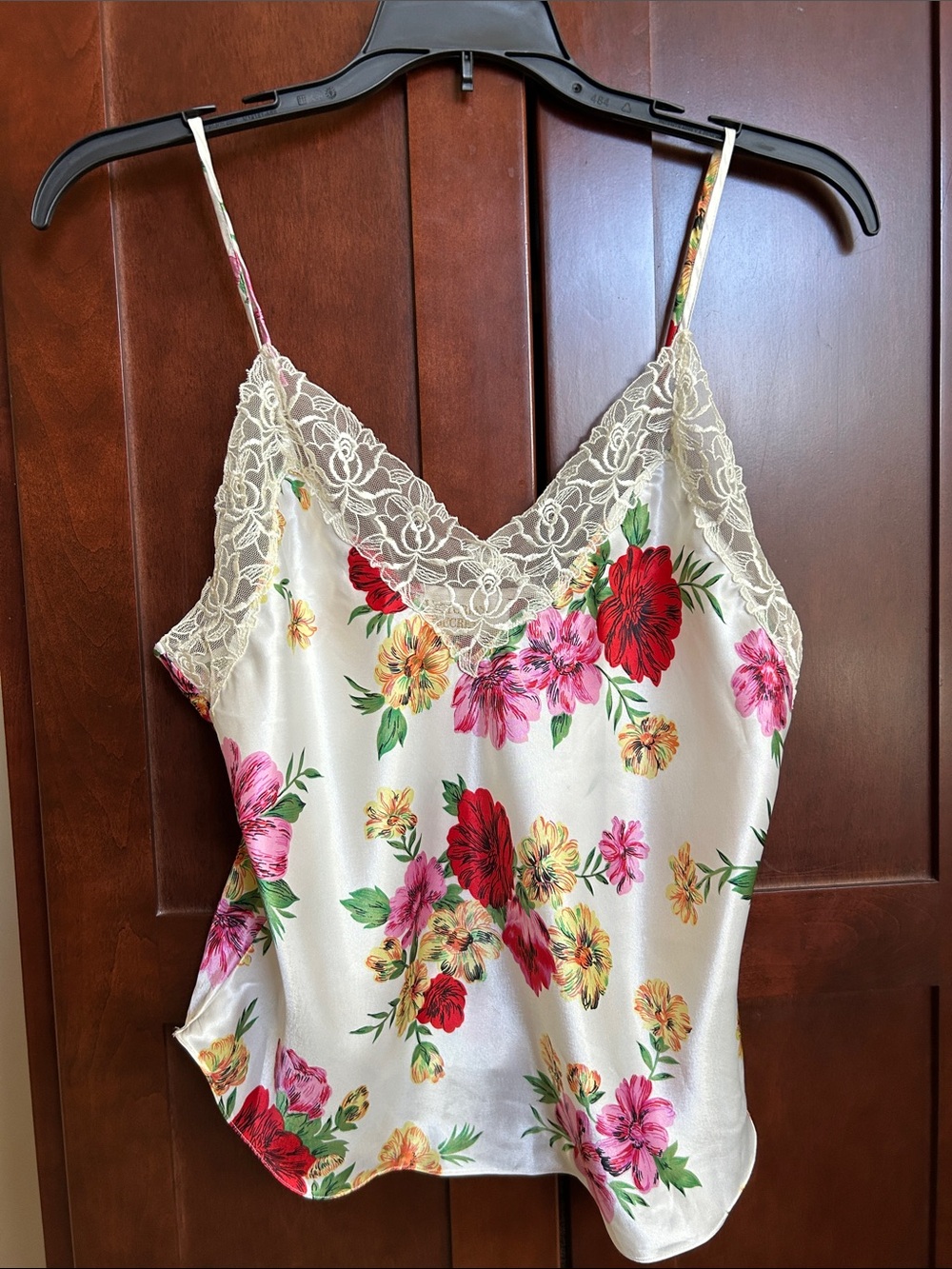 Vintage 90s Gold Tag Victoria’s Secret Floral Satin Lace Trim Cami Top - S